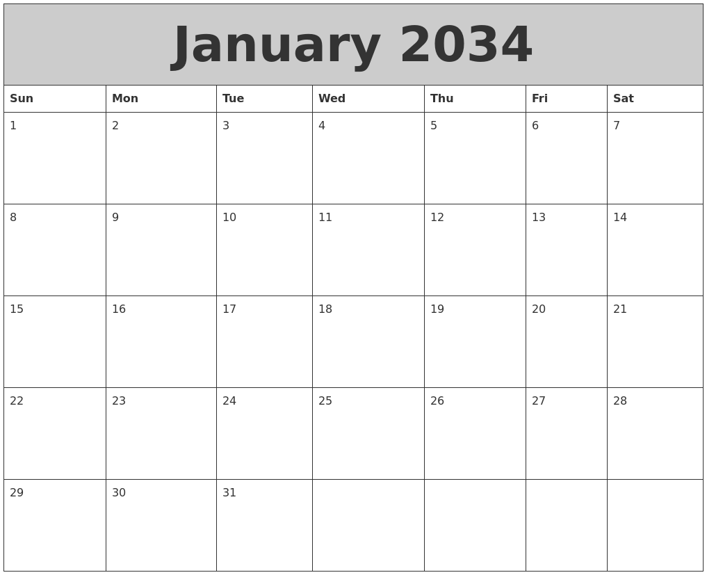 January 2034 My Calendar