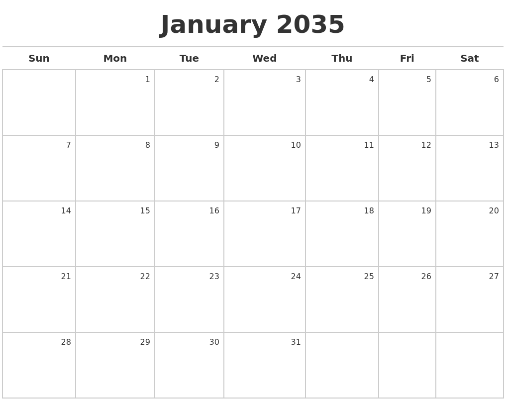 January 2035 Calendar Maker