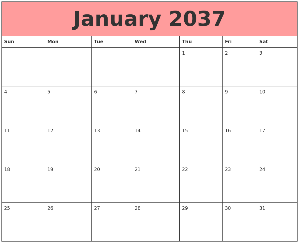January 2037 Calendars That Work