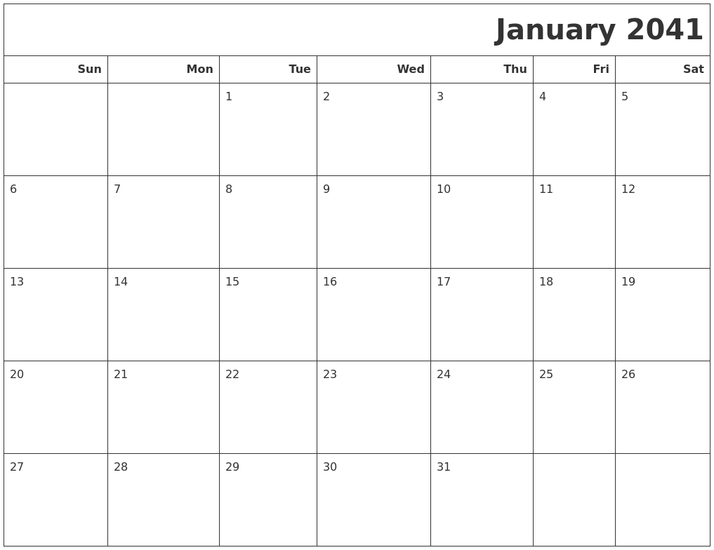 January 2041 Calendars To Print