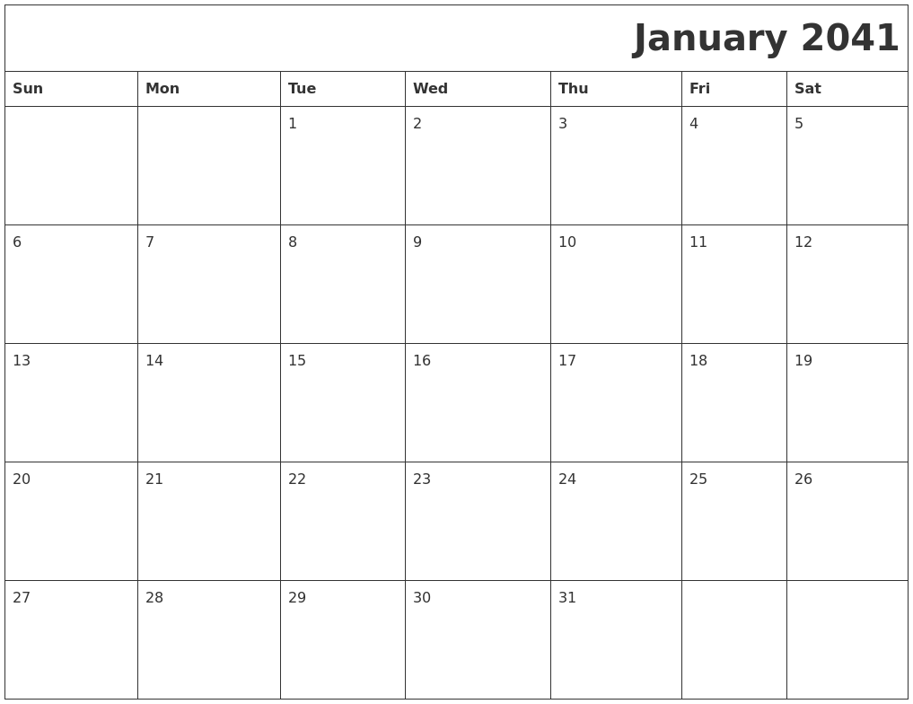 January 2041 Download Calendar