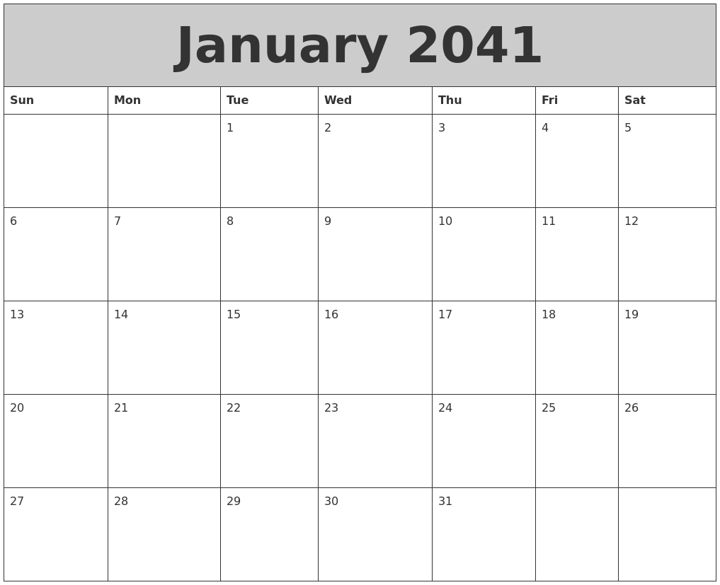 January 2041 My Calendar