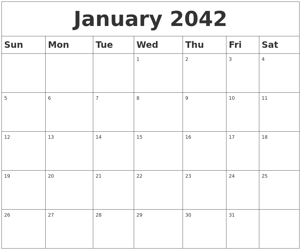 January 2042 Blank Calendar