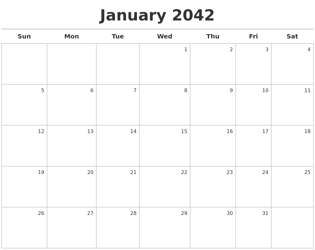 January 2042 Calendar Maker