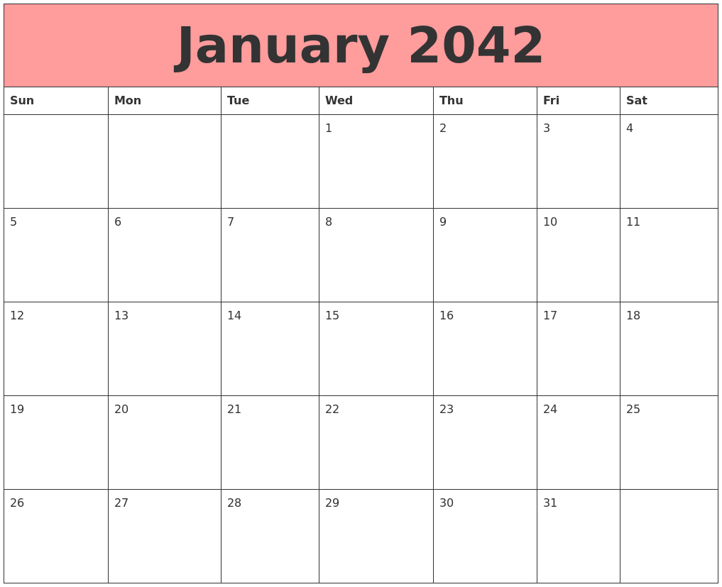January 2042 Calendars That Work