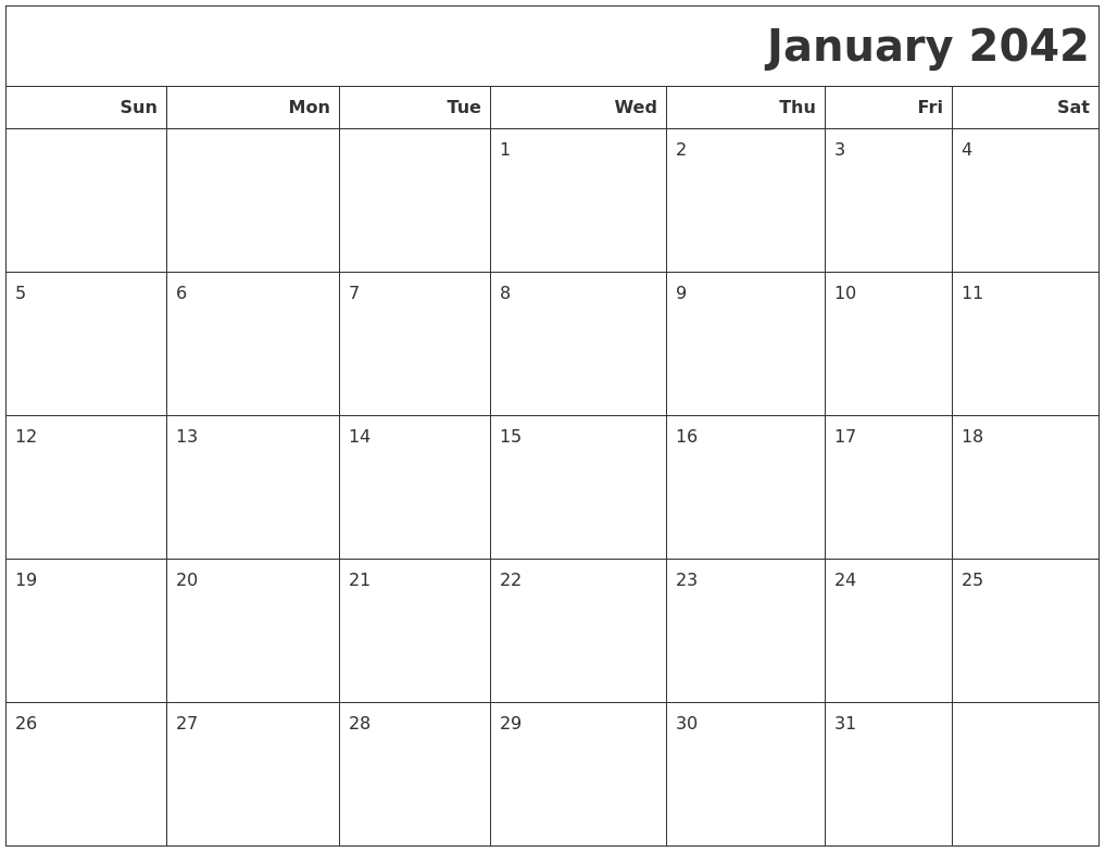 January 2042 Calendars To Print