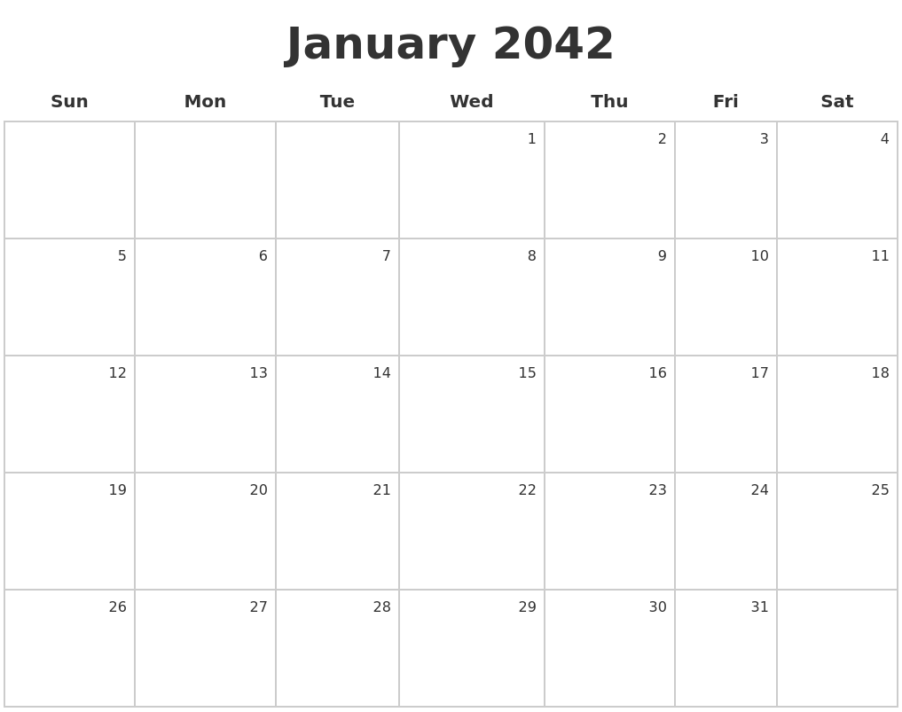 January 2042 Make A Calendar