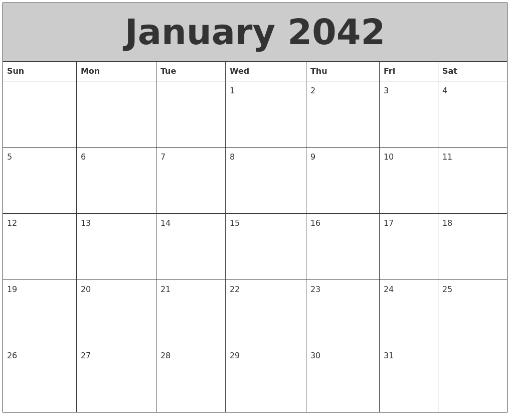 January 2042 My Calendar