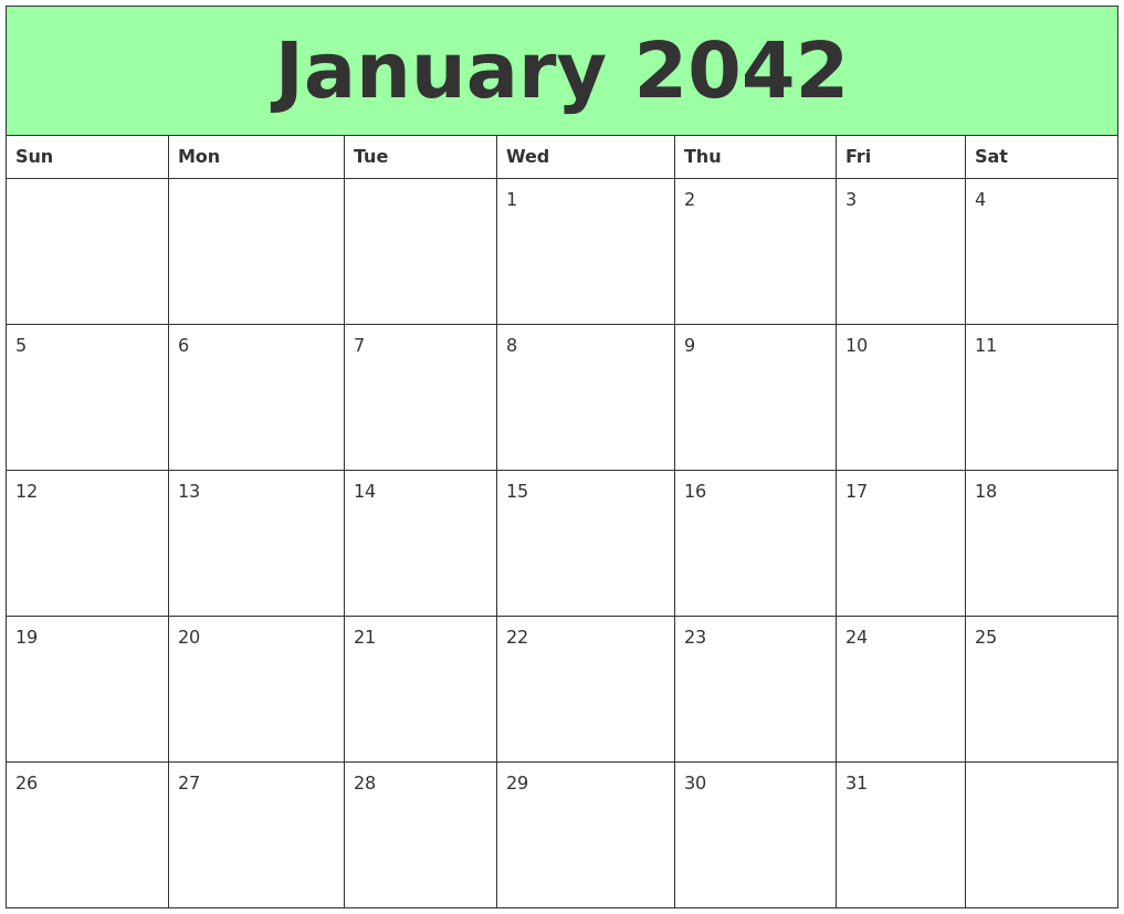 January 2042 Printable Calendars
