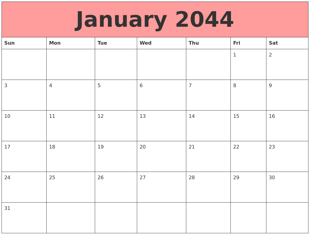 January 2044 Calendars That Work