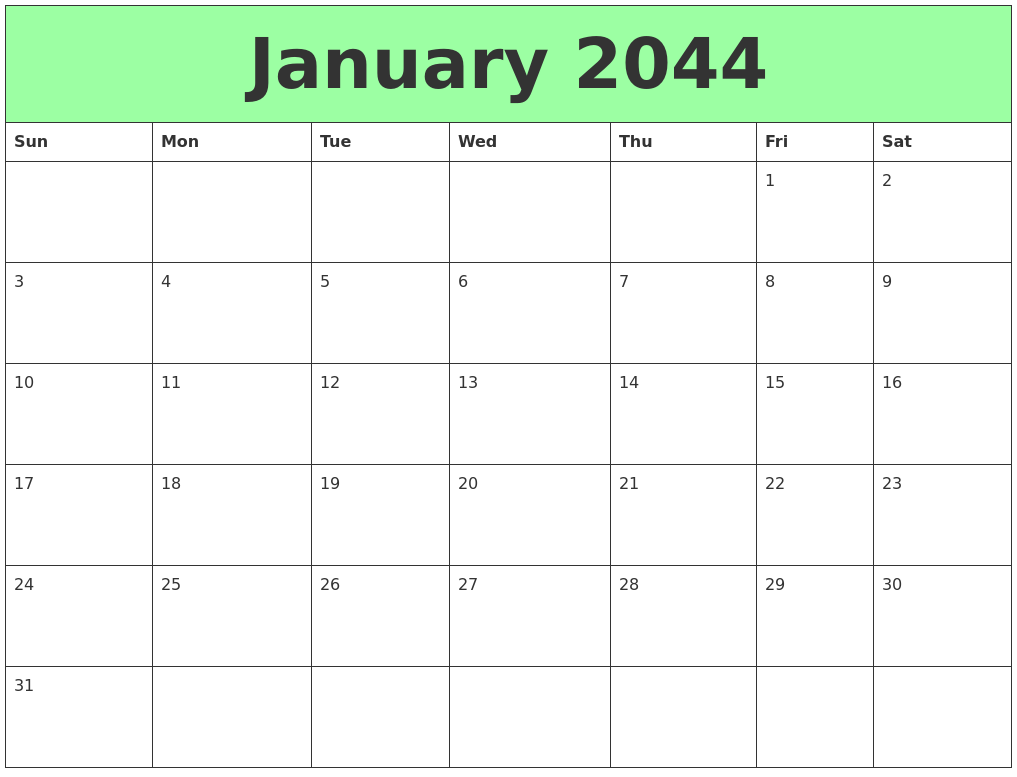 January 2044 Printable Calendars