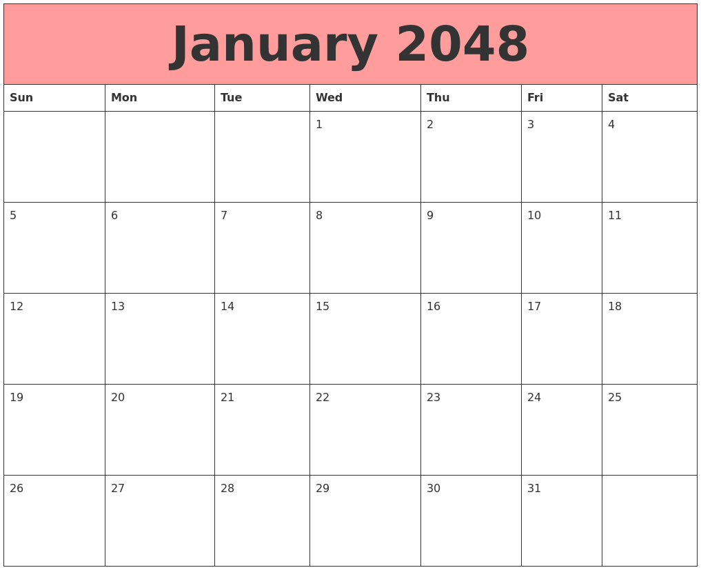 January 2048 Calendars That Work