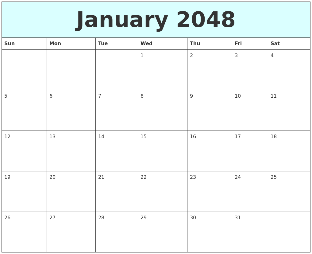 January 2048 Free Calendar