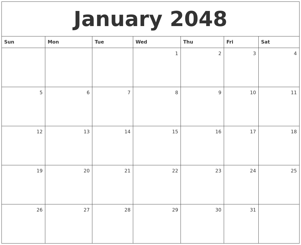 January 2048 Monthly Calendar