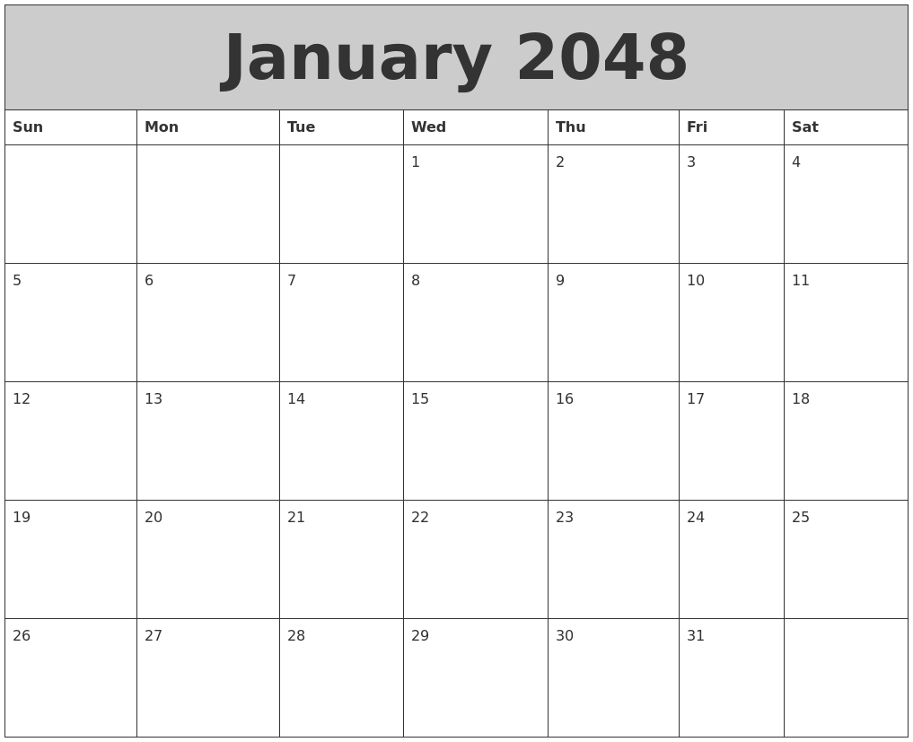 January 2048 My Calendar