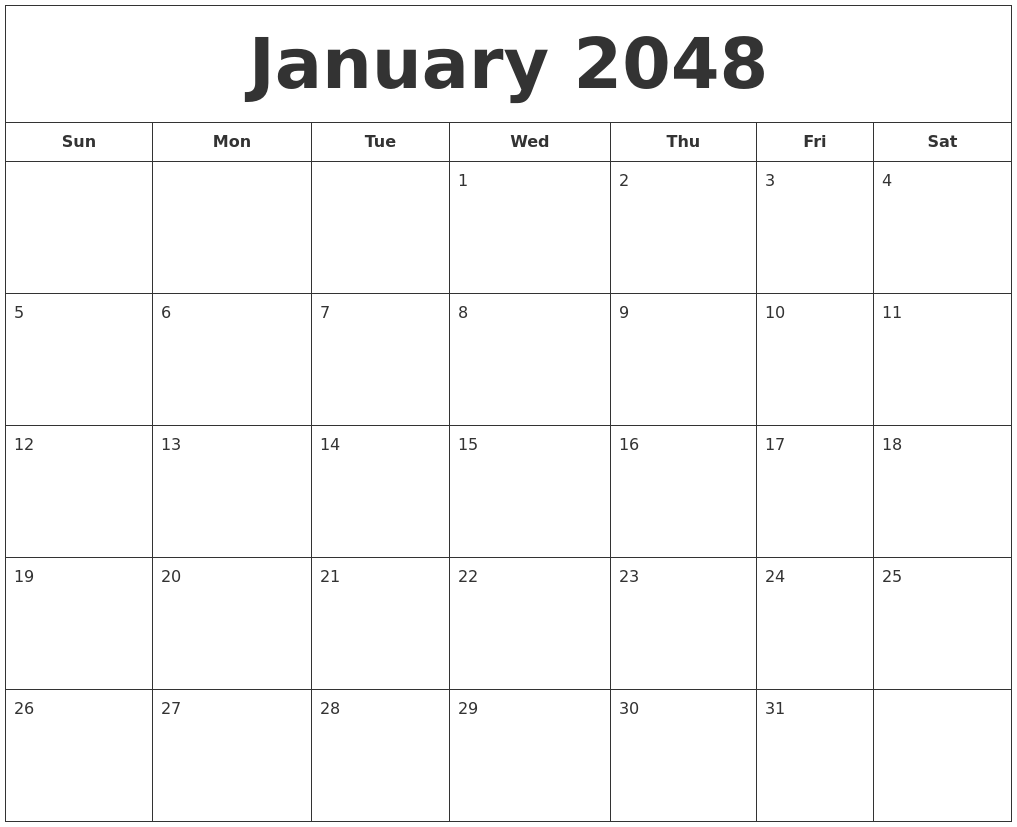 January 2048 Printable Calendar