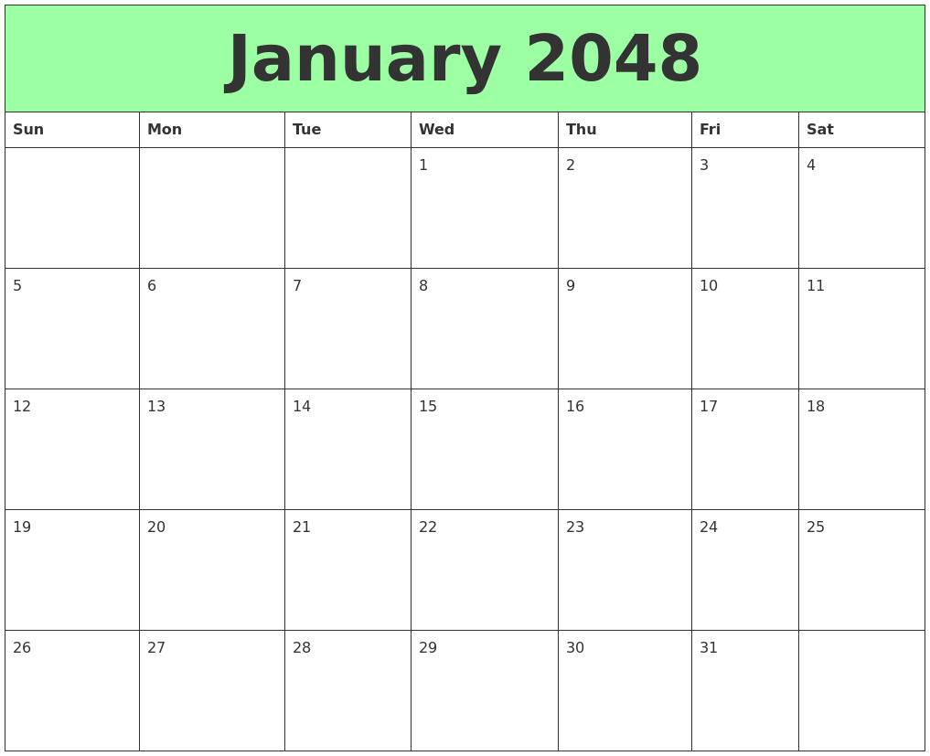 January 2048 Printable Calendars