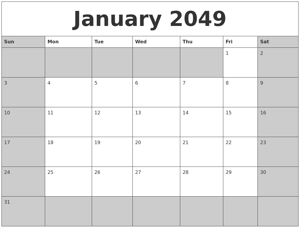 January 2049 Calanders
