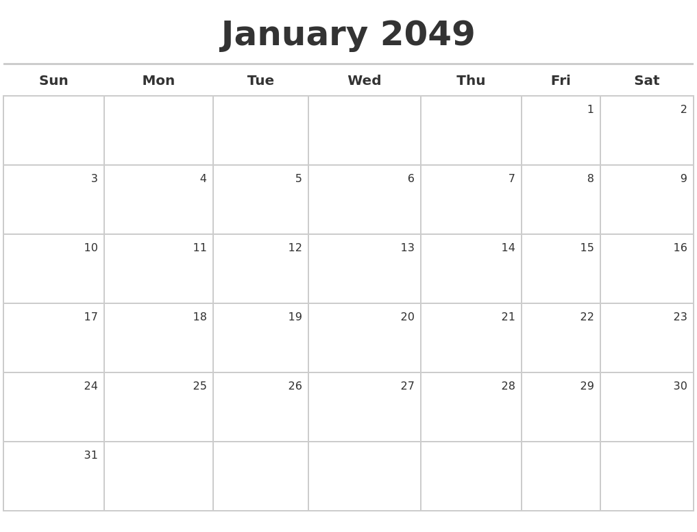 January 2049 Calendar Maker