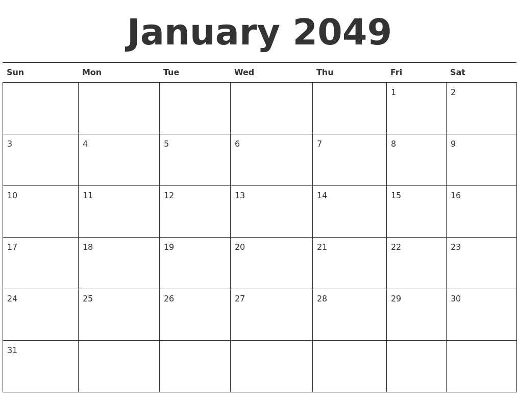 January 2049 Calendar Printable