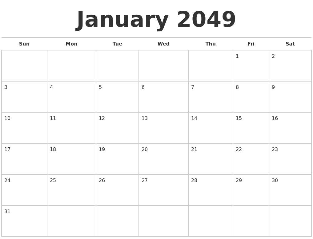 January 2049 Calendars Free