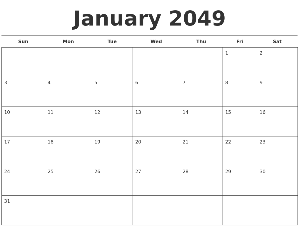 January 2049 Free Calendar Template