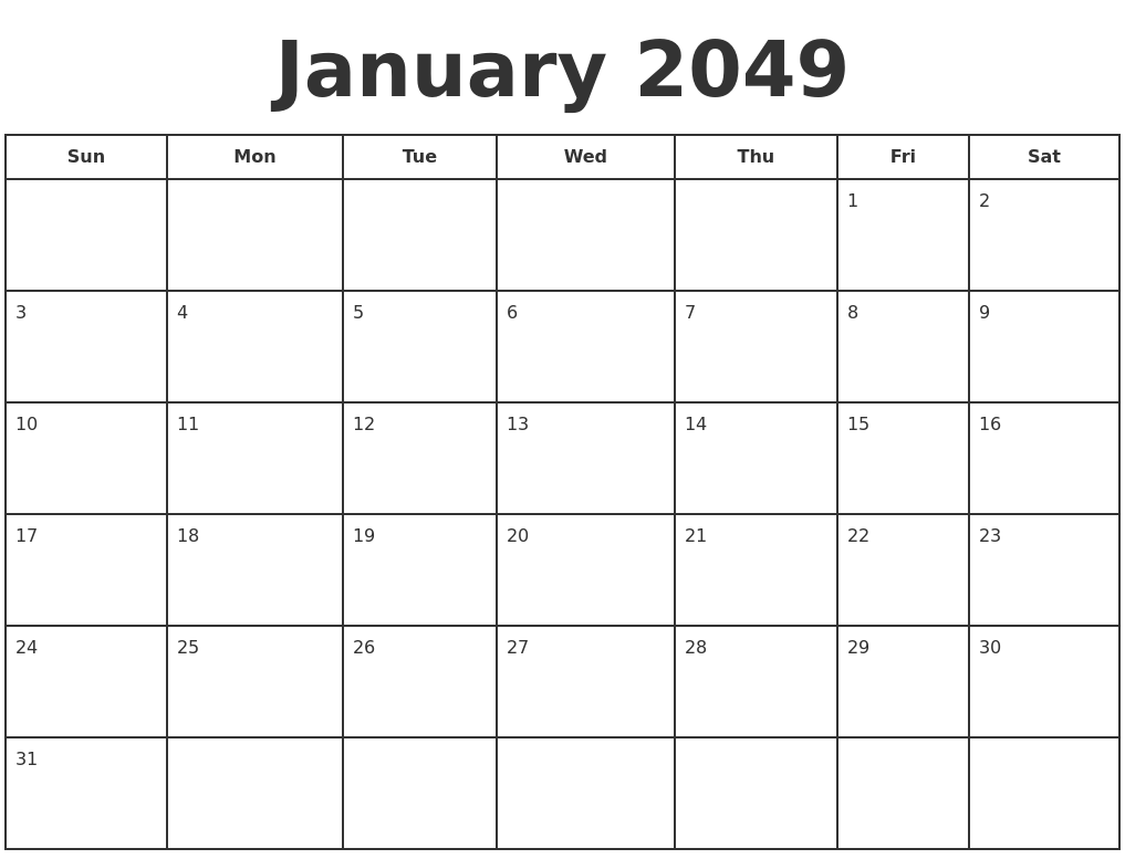 January 2049 Print A Calendar