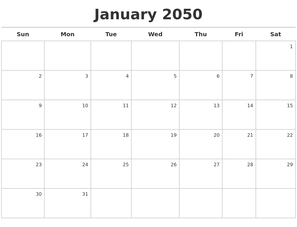 January 2050 Calendar Maker