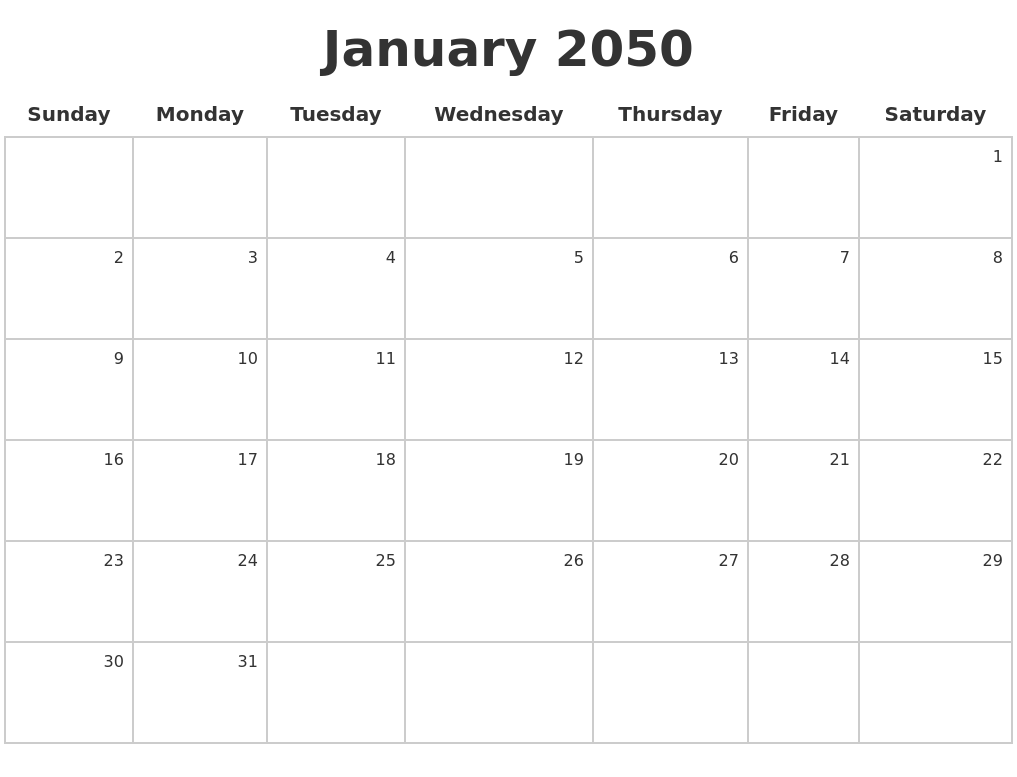 January 2050 Make A Calendar