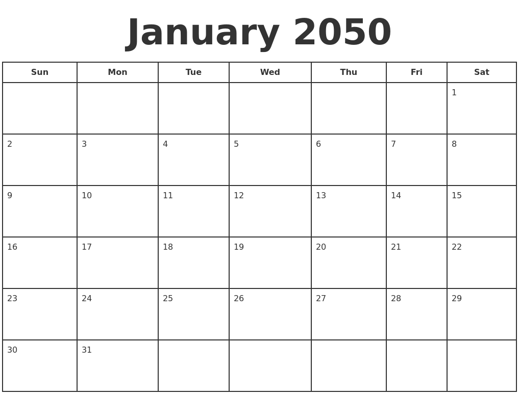 January 2050 Print A Calendar