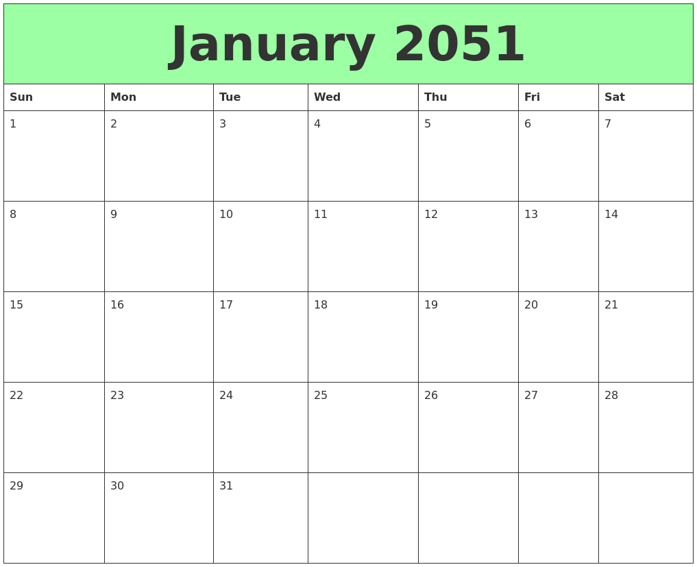 January 2051 Printable Calendars