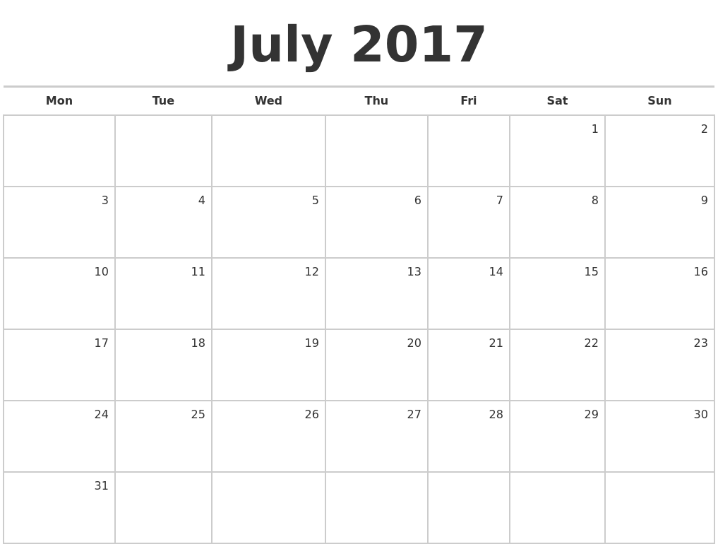2017 calendar blank