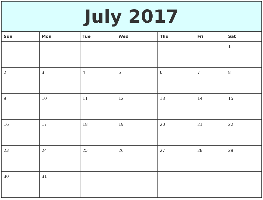 july 2017 calendar printable