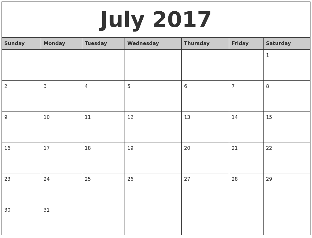 2017 calendar printable monthly