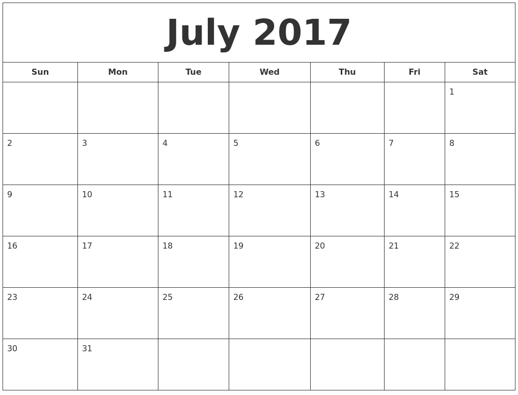 july 2017 calendar printable