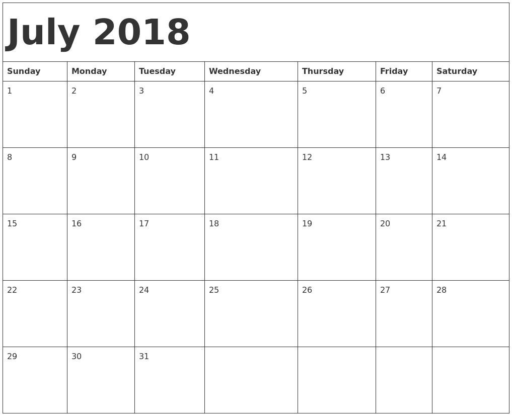 July 2018 Calendar Template