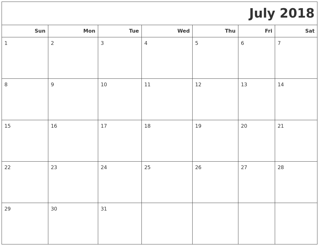 calendar july august 2018