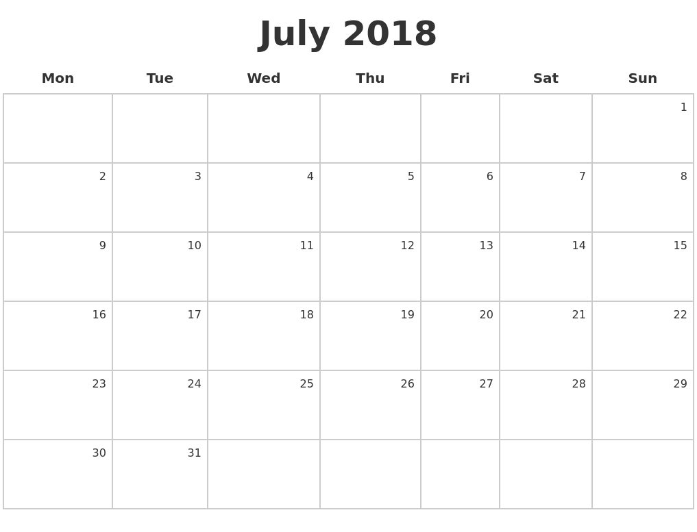 july 2018 make a calendar