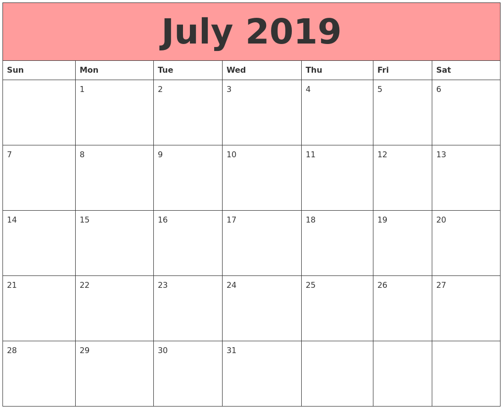 july 2019 calendars that work july calendar