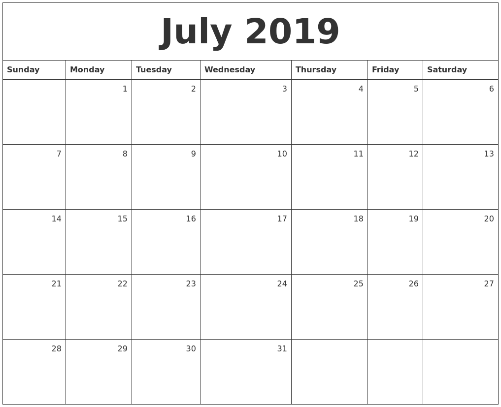 july 22 2019 calendar