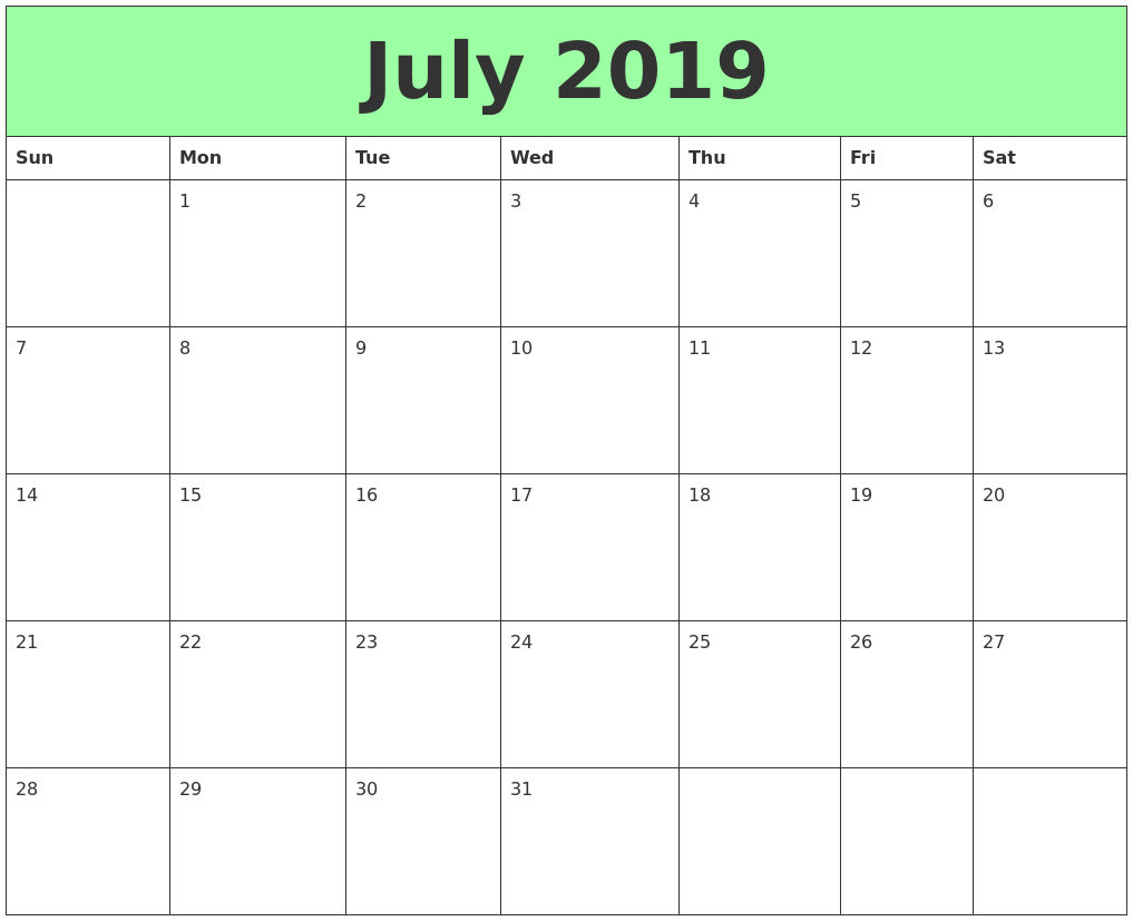 July 2019 Printable Calendars graphic regarding Printable Calendars for known as July 2019 Printable Calendars