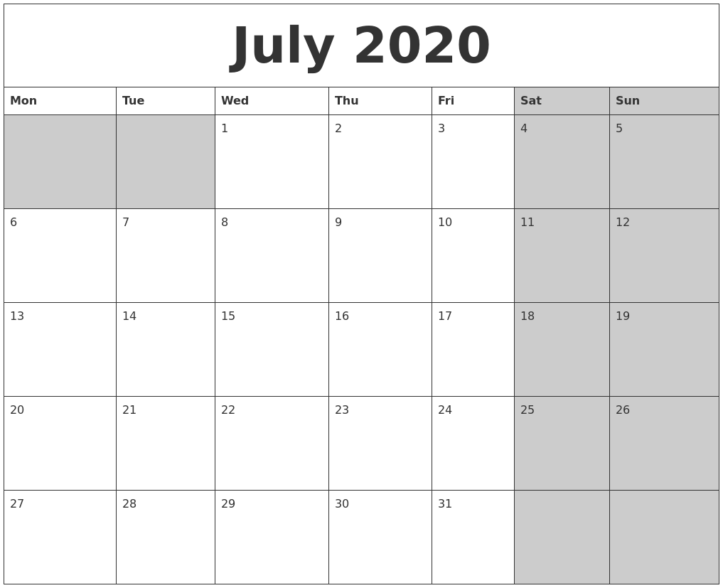 10+ December 2020 Calendar Printable Monday Start Images