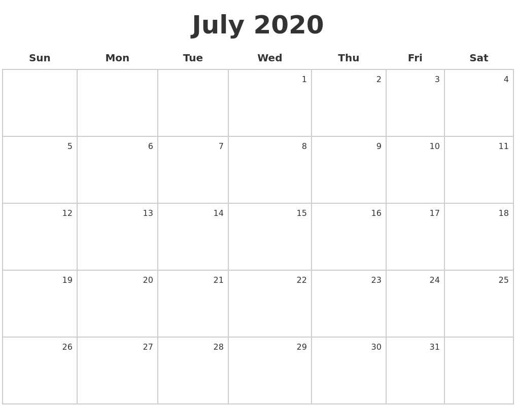 july 2020 make a calendar 2020 july calender