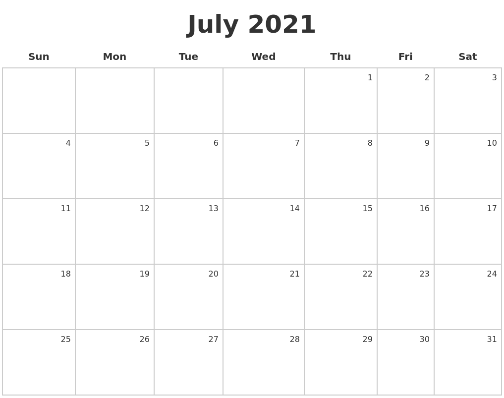 May 2021 Blank Monthly Calendar