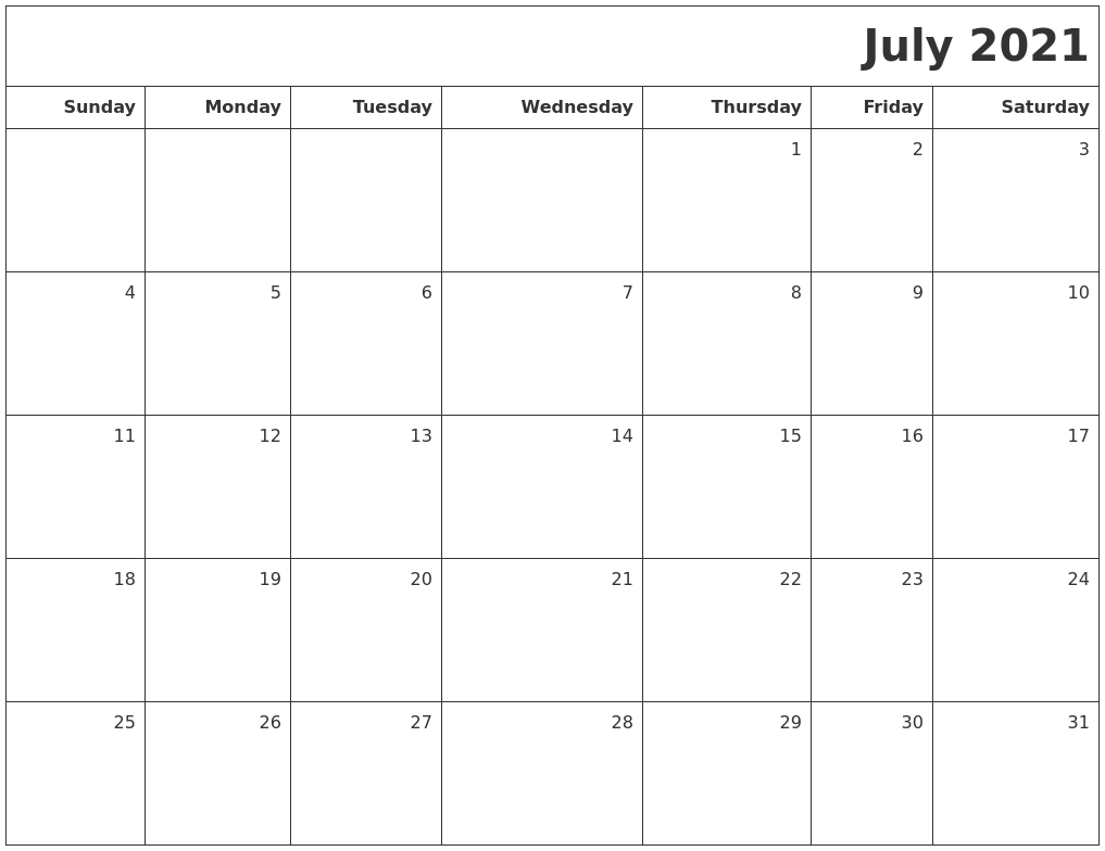 July 2021 Printable Blank Calendar