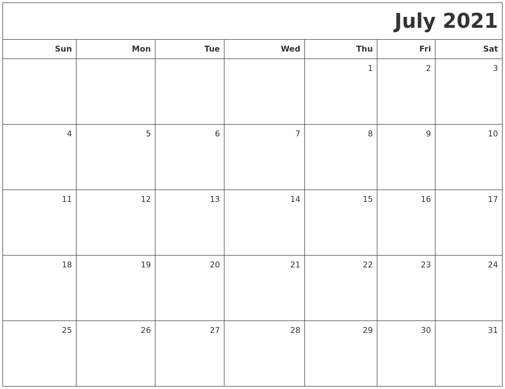 July 2021 Printable Blank Calendar