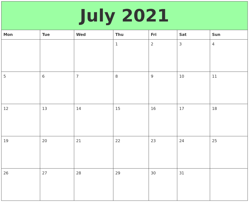 July 2021 Printable Calendars
