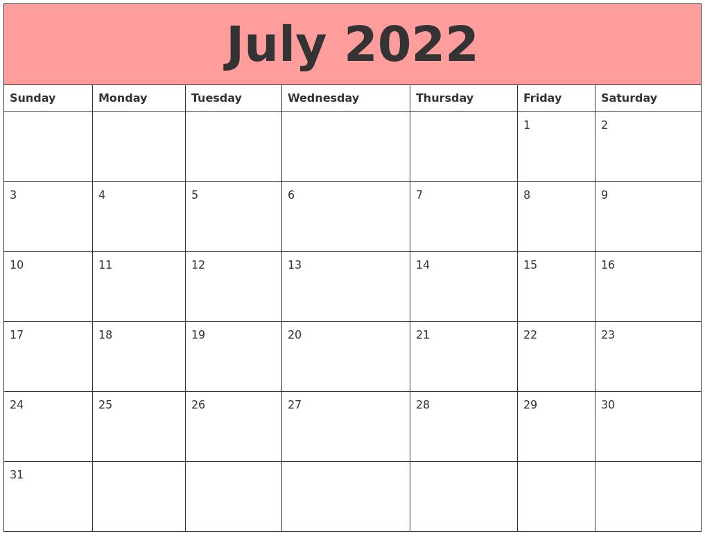 July 2022 Calendars That Work