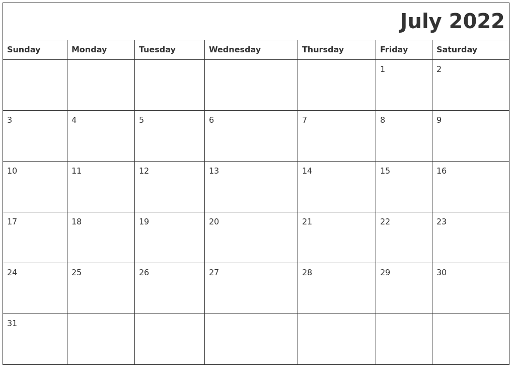 July 2022 Download Calendar