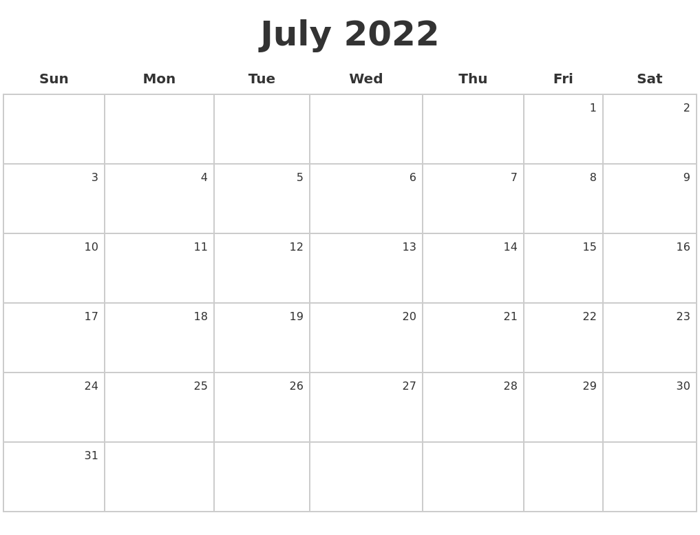 July 2022 Make A Calendar